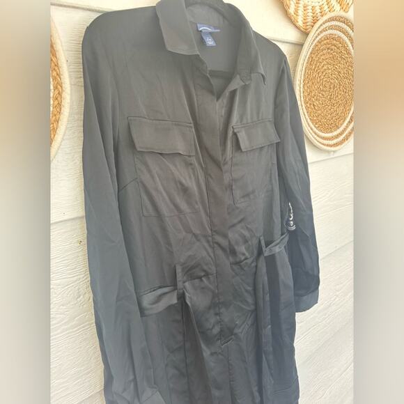 NWT Scoop Black satin-like fabric wide-leg jumpsuit NWT Size S - Picture 2 of 8